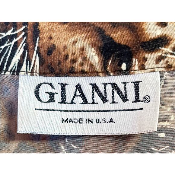 1980s GIANNI Big Cat Leopard Head & Print Rayon Long Sleeve Button Blouse Sz 12 - Picture 6 of 8